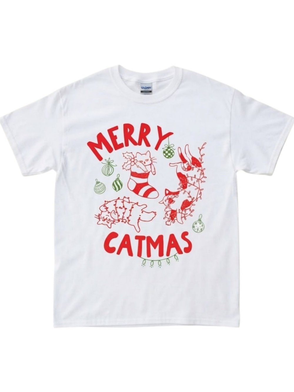 Gildan White 'Merry Catmas' Graphic Tee